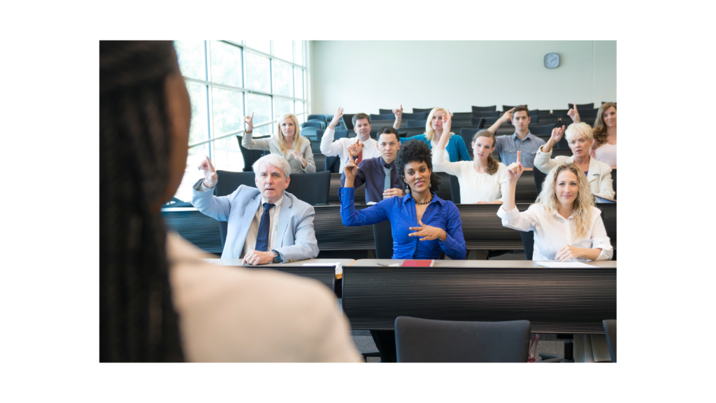 The interpreter should be positioned in such a way that every attendee can see his face and hands clearly, even at a distance